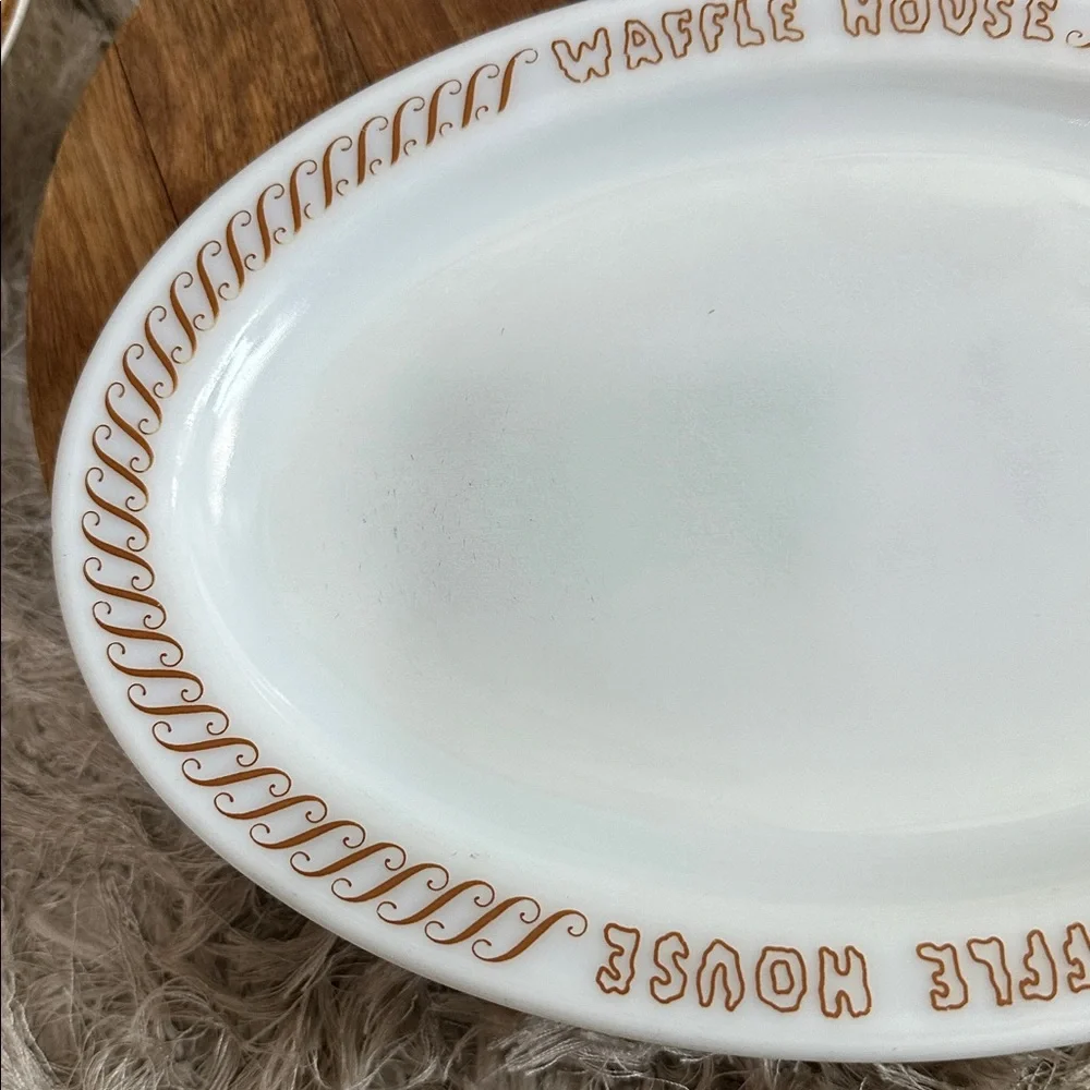 Pyrex Waffle House Vintage Milk Glass Oval Retro Plate *As Is Damaged